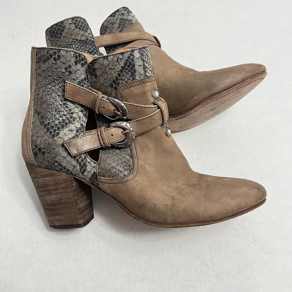 Trask Split Shaft Snakeskin Accent Ankle Boot with Buckle Details - Picture 7 of 10